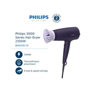 Philips Series 3000 Hair Dryer, 1600 Watt, Black - BHD302