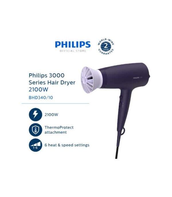Philips Series 3000 Hair Dryer, 1600 Watt, Black - BHD302