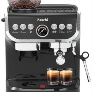 Saachi 19 Bar Commercial coffee maker with Grinder on top.
